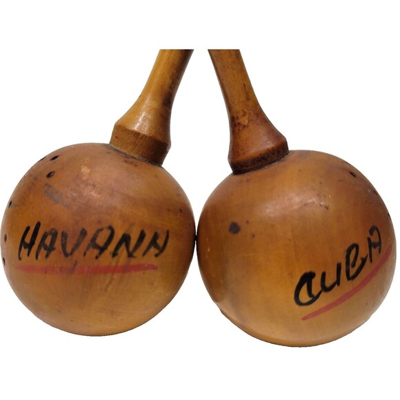 Wooden Salt & Pepper Shakers Maracas Shaped Havana Cuba MCM Vintage Novelty - Picture 5 of 5